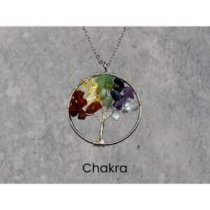 Chakra Tree of Life Silver Necklace Crystal Pendant Fairycore Boho